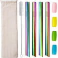 thumbnail image 1 of LinenLoon Reusable Boba Smoothie Straw Rainbow Metal Straws Wide Thick Fat Angled Tip Sharp End Straw for Milkshake Jumbo Bubble Tea Straws With Carry Case Bag Silicone Tips Brush 12mm 0.5in 4 Pack, 1 of 5