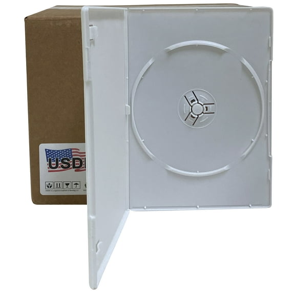 USDISC DVD Cases Slimline 7mm Premium, Single 1 Disc, White, Pack Of 50