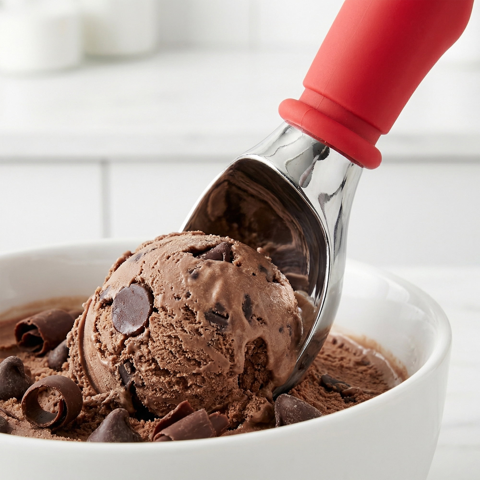 Unique Bargains Good-Quality Stainless Steel Ice Cream Scoop with Handle Red 7in