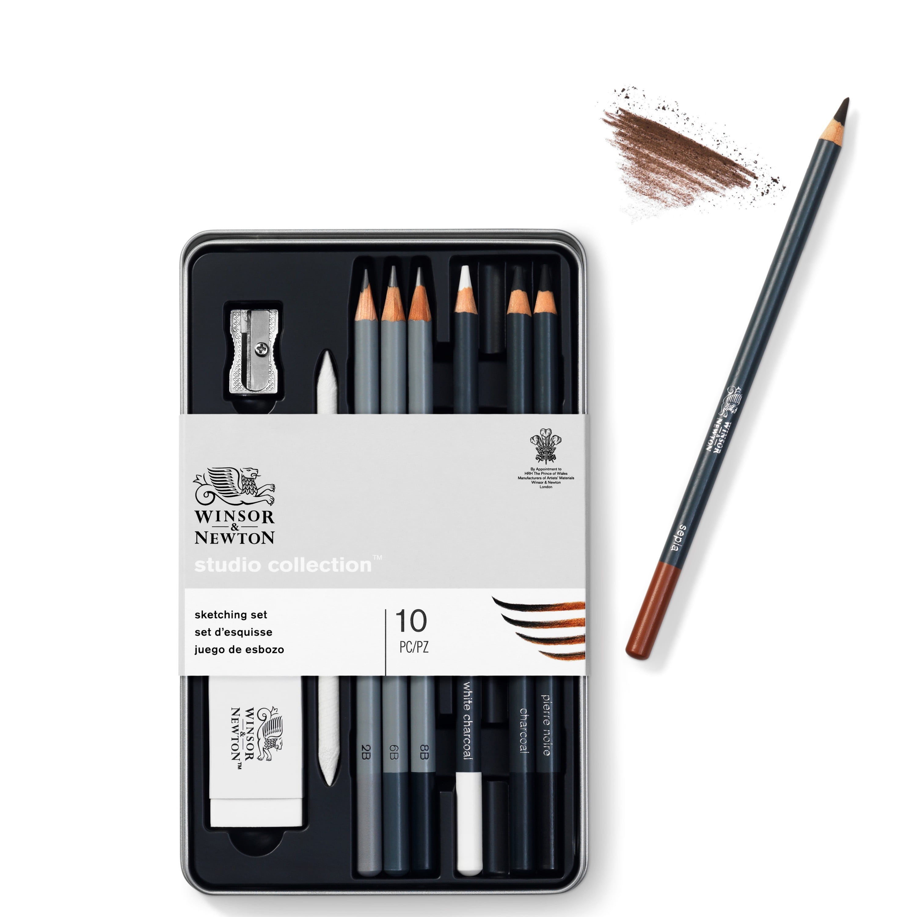 Winsor & Newton Studio Collection Sketching Pencil Tin Set, 10-Pieces