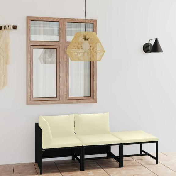 vidaXL 3-Pieces Patio Lounge Set with Cushions, Black/Cream White