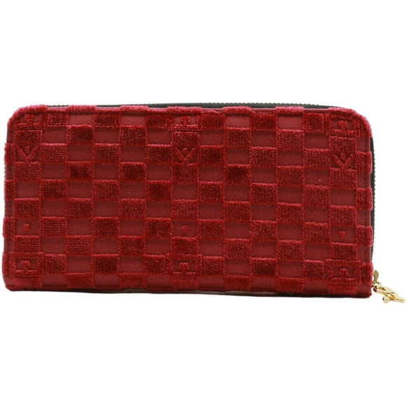 Roberta di Camerino Portefeuille en Tissu à Carreaux Portafogli à Fermeture Éclair pour Femme - Rouge