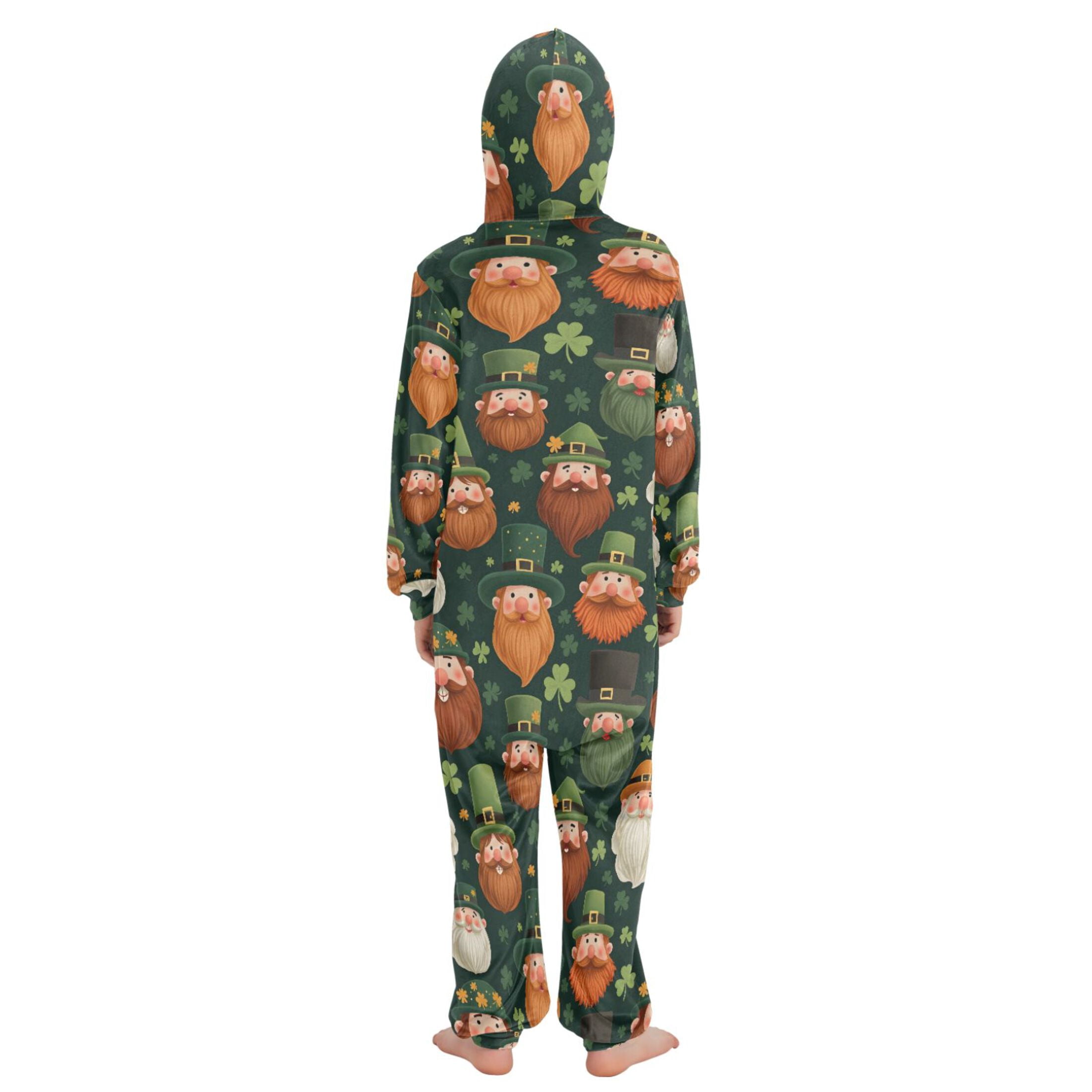 Beard Green Elf Pattern One Piece Pajamas Soft Jumpsuit Cozy Sleep and Play Romper Zipper and Pockets 13Y-14Y