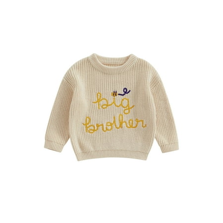 

Canis Winter Warmth Knit Pullover for Babies Long Sleeve Crew Neck Sweater with Letters