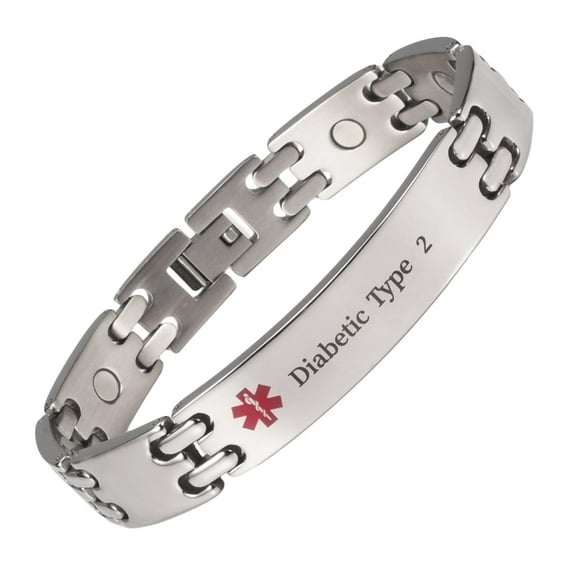 Magnetia Stainless Steel Medical Alert Bracelets for Men, 8.66 inches, Health Magnetic Bracelets, Gift for Dad, Husband, Pre-Engraved Diabetic Type 2