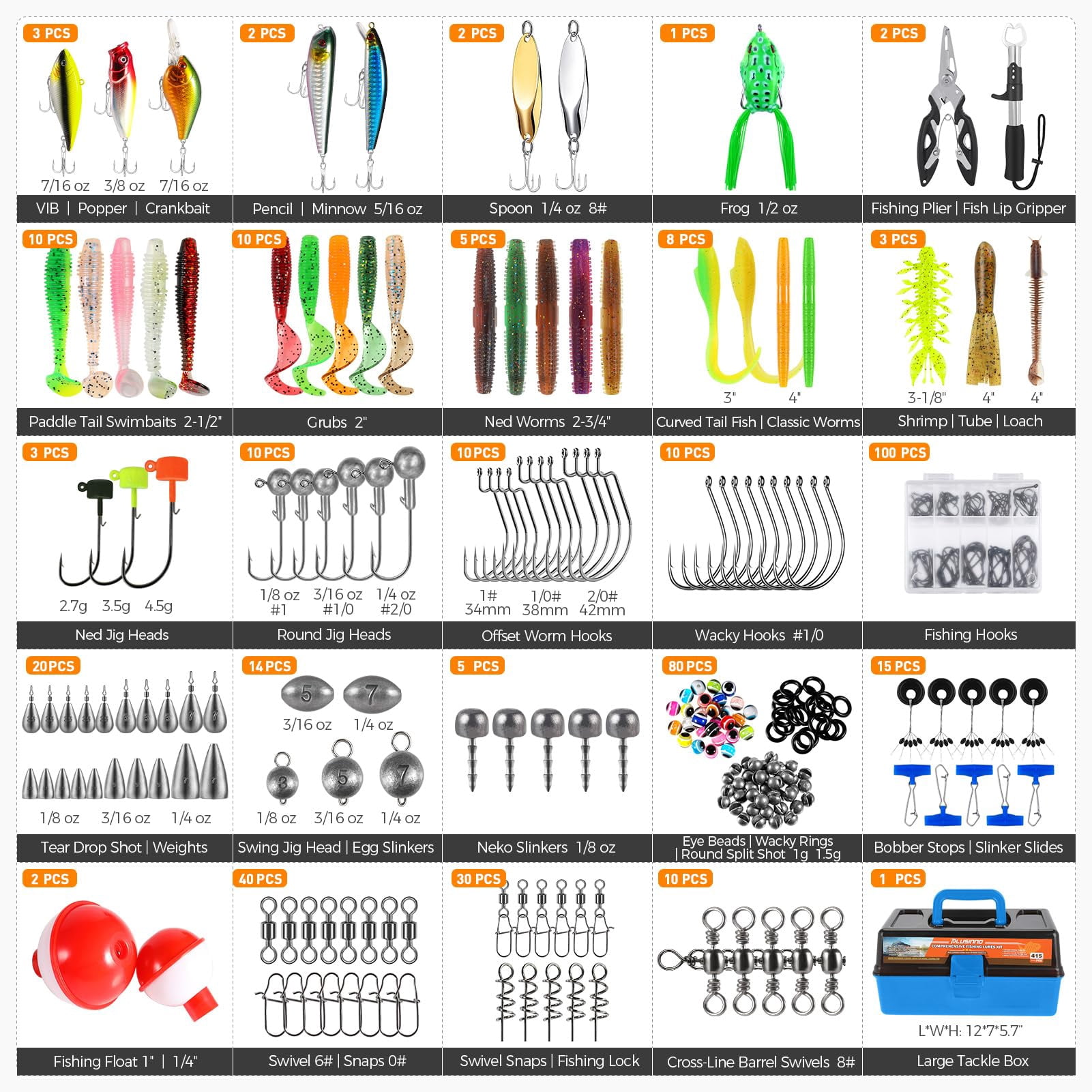 Large 3 Layers Fishing Tackle Box With Included  415pcs Lures Kit Contains Pliers Crankbait Weights Accessories Portable Gear Gifts For Men Starter Kits Bass Trout