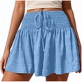 thumbnail image 3 of Shorts for Women 2026 Summer Elastic High Waist Drawstring Smocked Wide Leg Flowy Casual Beach Shorts, 3 of 8
