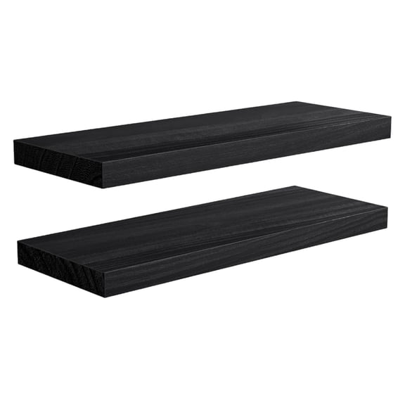 2 Pcs Floating Shelves, Paulownia Wood Wall Shelves, 5.9 x 15.7 in / 15 x 40 cm, Rustic Black Floating Shelf, Wall Mounted Storage Organizer for Kitchen, Bathroom, Living Room