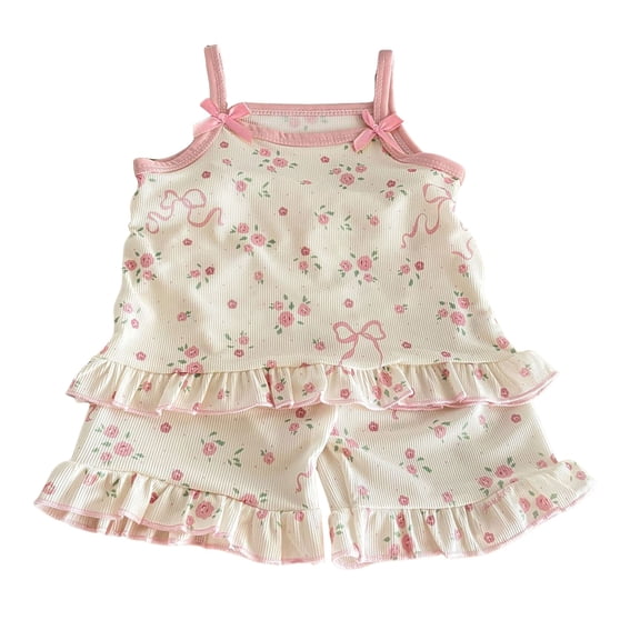 KPOPLK Girls Tank Top Pajamas Summer Baby Girls Cotton Shorts PJS Set Infant Clothes for Tween/Teens Pink Size 18-24 Months