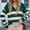 Green, variant on Ahabrexf Blouses for Women, Striped Patchwork Knitted Long Sleeve Crewneck Sweater