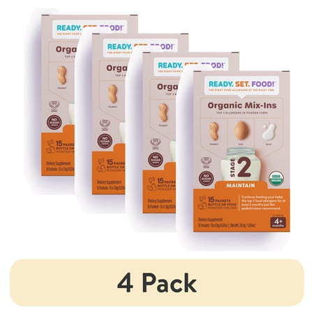 (4 pack) Ready, Set, Food! Organic Early Allergen Introduction Mix-Ins, 4+ Months, Stage 2 15 Day, Unflavored