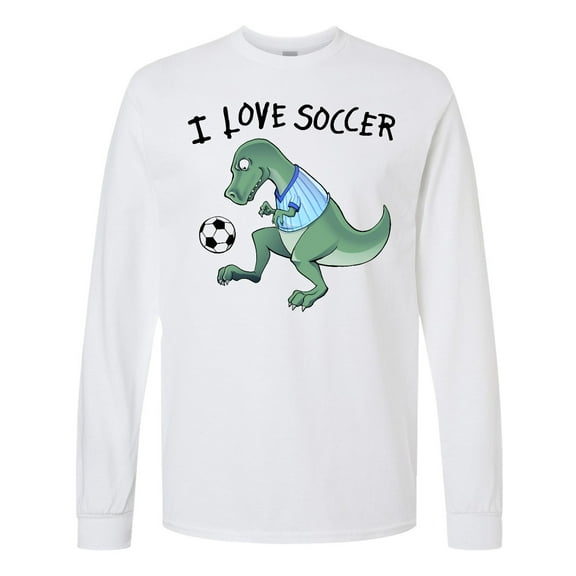Inktastic I Love Soccer-dinosaur in Blue Long Sleeve T-Shirt