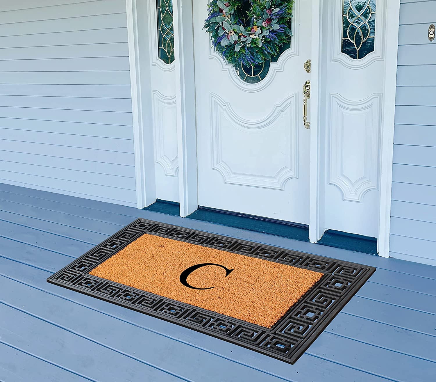 A1HC Natural Rubber & Coir 24x36 Monogrammed Doormat For Front Door, Anti-Shed Treated Durable Doormat for Outdoor Entrance, Heavy Duty, Low Profile, Easy to Clean, Long Lasting Front Porch Entry Rug