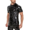 thumbnail image 3 of Mens Shiny Leather T-shirt Glossy PVC Short Sleeve Tees O Neck Shaping Latex Top, 3 of 7