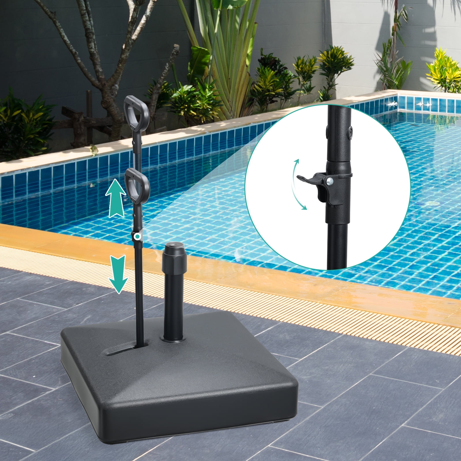 BPS Heavy Duty Fillable Outdoor Patio Umbrella Base with Wheels Pull Rod Black