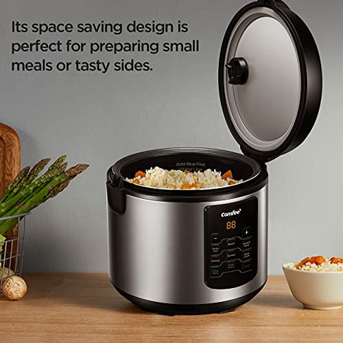COMFEE Rice Cooker 6 in 1 Stainless Steel Multi Cooker Slow Cooker Steamer Saute and Warmer 2 QT 8 Cups Cooked Brown Rice Quinoa and Oatmeal