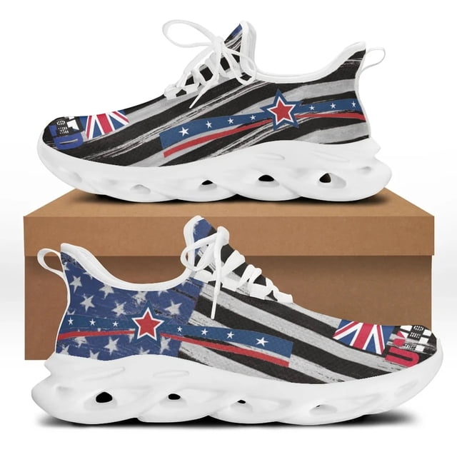 Zapatillas deportivas de diseñador de lujo para mujer, zapatos casuales para mujer, lindas zapatillas planas con cordones y estampado de bandera estadounidense.