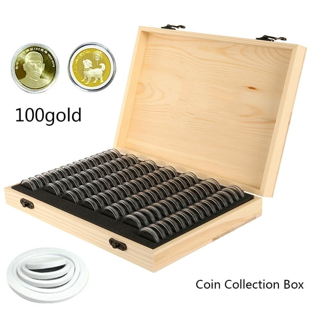 HOTBEST 100 Pcs Wooden Coins Storage Box Round Coin Capsules Acrylic