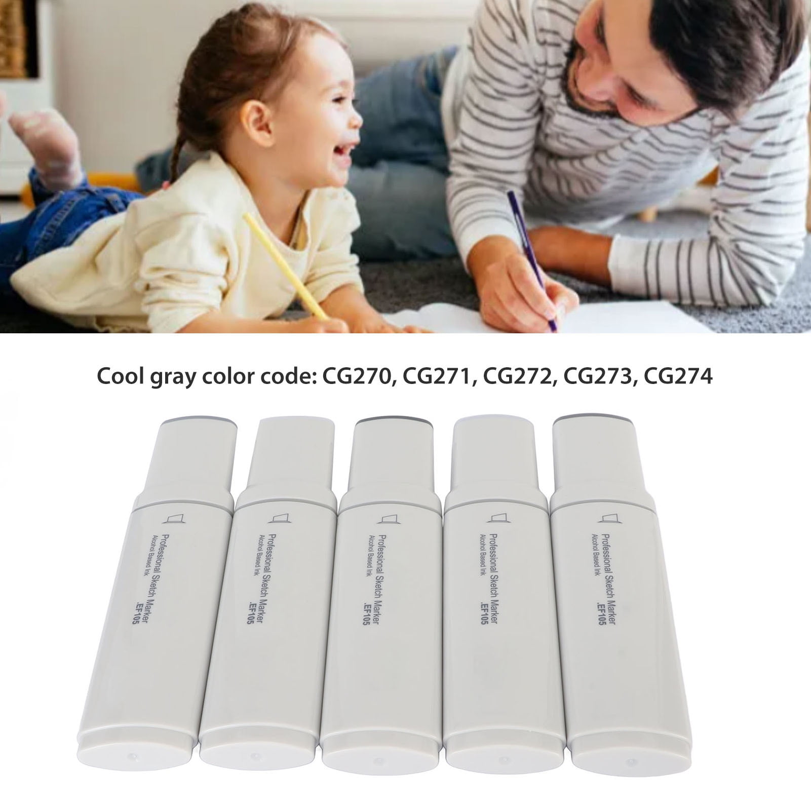 Nieyigj Jumbo Art Markers Large Wide Head Paint Pen Set Fluent Ink Absorption for Painting Drawing Highlighting Rendering Cold Gray Color 5 Count Professional Artist Supplies