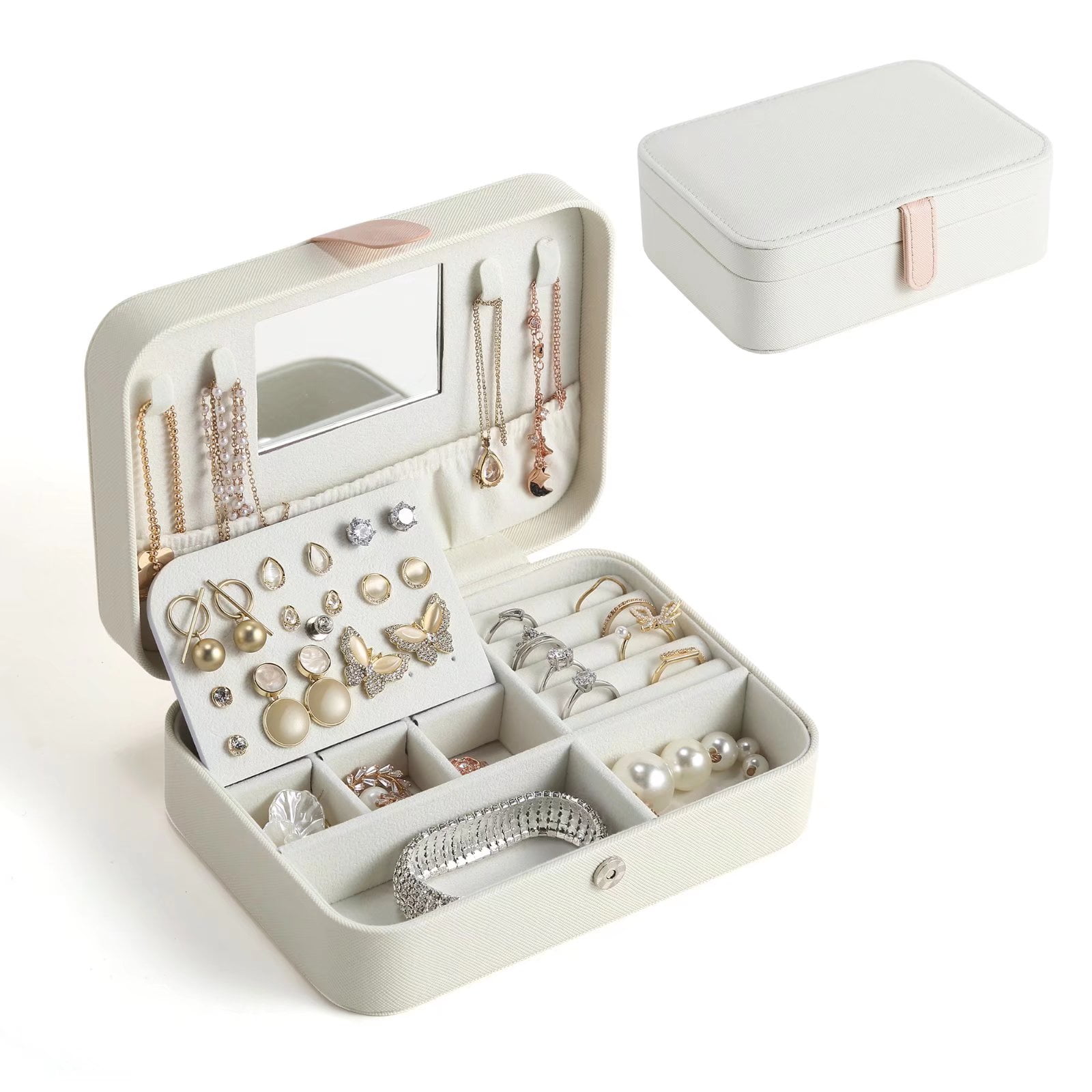 Casegrace Leather Travel Jewelry Box with Lock Builtin Mirror