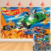 7x5Ft Racing Happy Birthday Backdrop Cartoon Hot Car Party Background Kids Boys Birthday Race Car Themed Banner Decorations Supplies