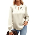 thumbnail image 5 of ClodeEU Button Down Shirts for Women, Satin Silk Shirts for Work, Basic Tops V Neck, Fashion Blouse Beige,Womens Plus S, 5 of 9
