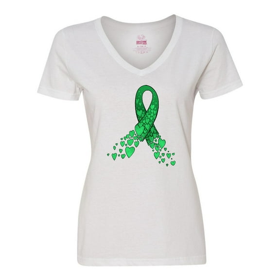 Inktastic Cerebral Palsy Awareness- Green Ribbon Made of Hearts Women's V-Neck T-Shirt