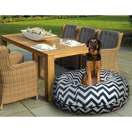 Bessie and Barnie Water Resistant Navy Wave Indoor/Outdoor Durable Bagel Pet/Dog Bed with Removable Cover