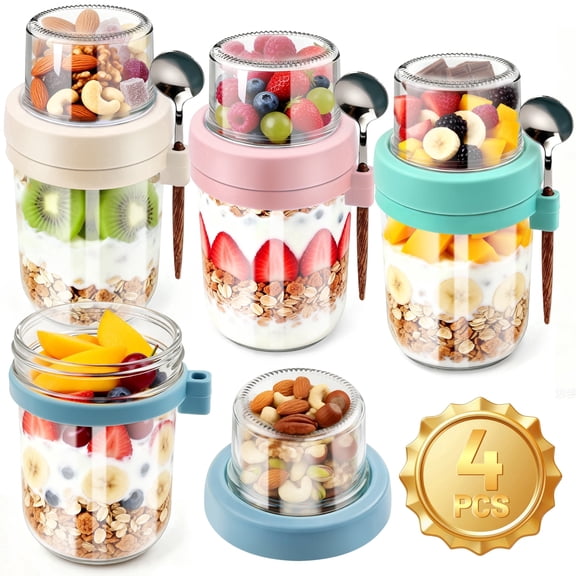 MOJINO Overnight Oats Containers with Lids and Spoons, 20 oz (16 4) BPA-Free Overnight Oats Jars with Dry & Wet Separation, Airtight Yogurt Parfait Cups for Milk, Granola, Fruit and Salad