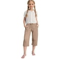 thumbnail image 5 of THDHVS Pants for Girls,Girls Sweatpants,Girls Lightweight Flowy Pants Straight Wide Leg Pants Elastic Waist Lounge Pants with Pockets Khaki 10-11 Years, 5 of 8