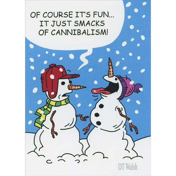 Oatmeal Studios Snowman Catching Snowflakes in Mouth: Smacks of Cannibalism Box of 10 Humorous / Funny Christmas Cards