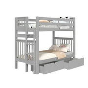 Bedz King Tall Bunk Beds Twin over Twin Mission Style with End Ladder and 2 Under Bed Drawers, Gray