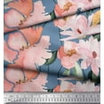 thumbnail image 2 of Soimoi Blue polyester Crepe Fabric Leaves & Magnolia Floral Print Sewing Fabric Yard 52 Inch Wide, 2 of 3