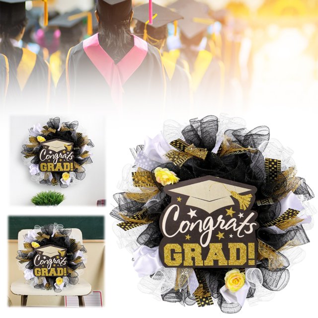 Graduation Decorations Graduation Wreath 20 Inch Congrats Grad! Wreath Graduation Door Wreath Black And Gold Graduation Decorations garland christmas
