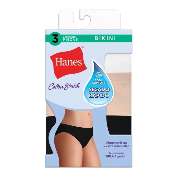Bikini Hanes Panties para Mujer, Multicolor Cotton Stretch 1 Paquete con 3 Piezas Talla 5
