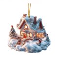 thumbnail image 2 of Dserhfy Snow Village House Ornament Rustic Log Cabin Hanging Ornament 2D Acrylic Cottage with Snow Scene for Winter Wonderland Xmas Tree Decor, 2 of 8