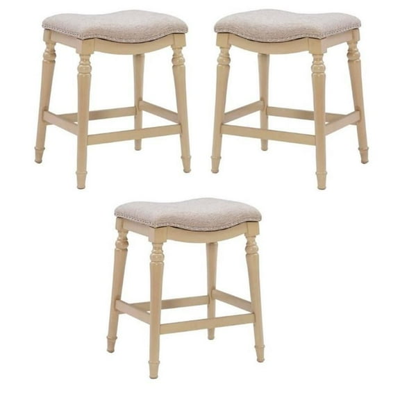 Home Square 27" Big and Tall Wood Counter Stool in Off White Cream - Set of 3