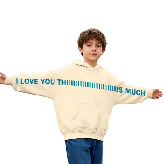 SonxaHe Toddler Boy Girl Fleece Hooded Sweatshirt with Pocket Letter Print Soft Loose School Comfy Outerwear Hoodies Beige,Sized 3-4