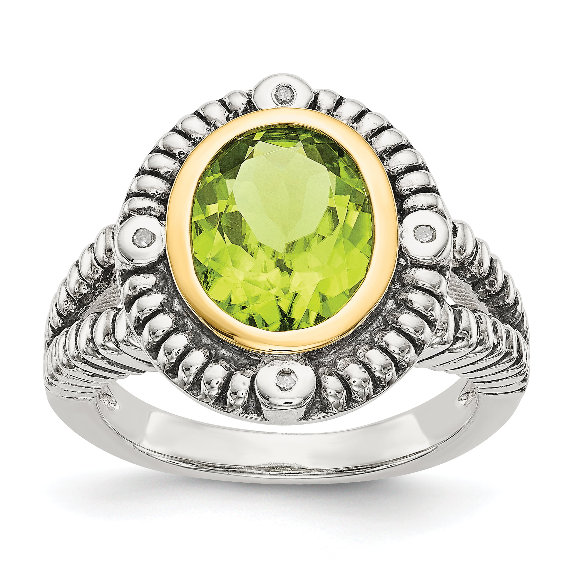 Peridot Ring .925 Sterling Silver w/ 14K Gold Accent Size 6-8 Shey Couture 