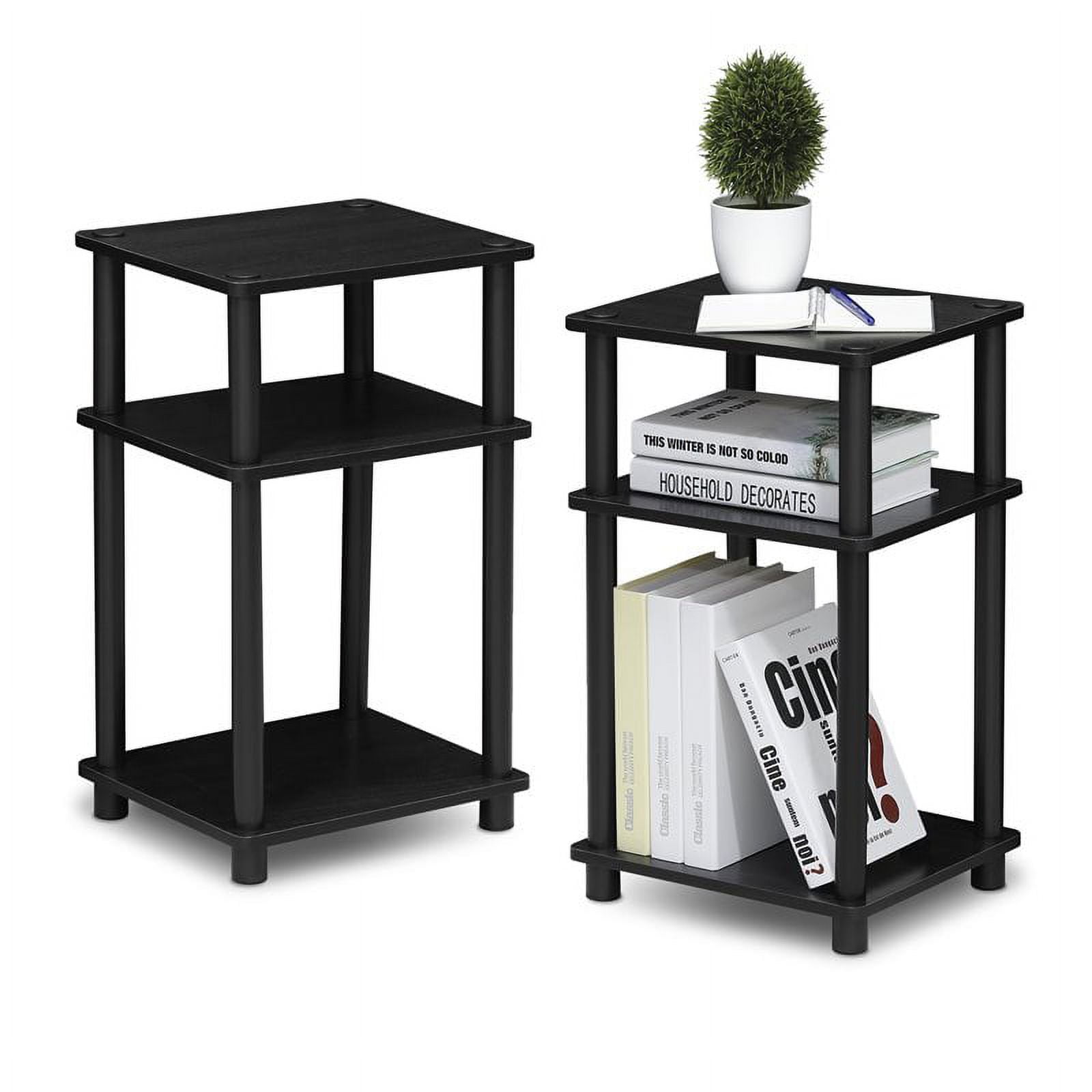 Furinno Just 3-Tier Turn-N-Tube End Table, 2-Pack, Americano/Black
