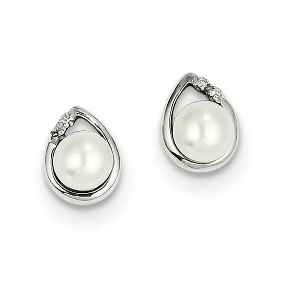 Oreille Postale en Argent Sterling Rhodié 5mm FW Perle de Culture & Diamant QDX312
