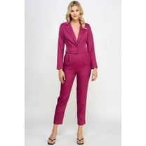 Saronite Solid Long Sleeve V Neck Single Button Crop Formal Blazer With Tailored Pants Set, Berry (Women's)