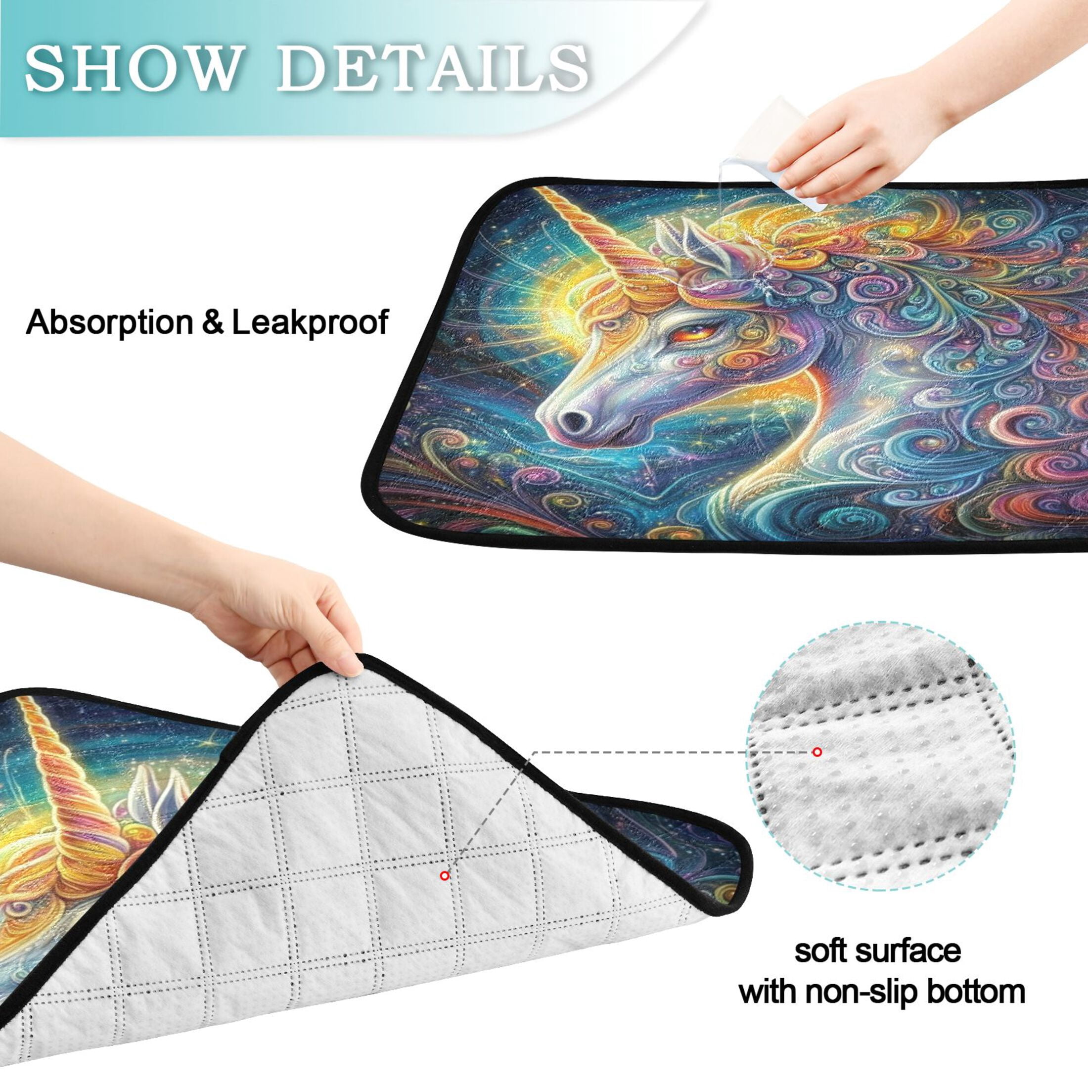Washable Pet Pee Pads with Super Absorbent Reusable Training Pads for Dogs & Cats Psychedelic Art Unicorn