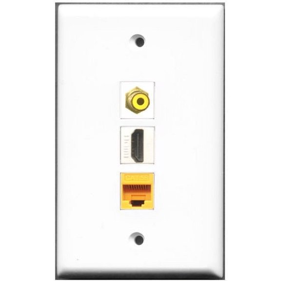 RiteAV - 1 Port HDMI 1 RCA Yellow 1 Cat5e Ethernet Yellow Wall Plate