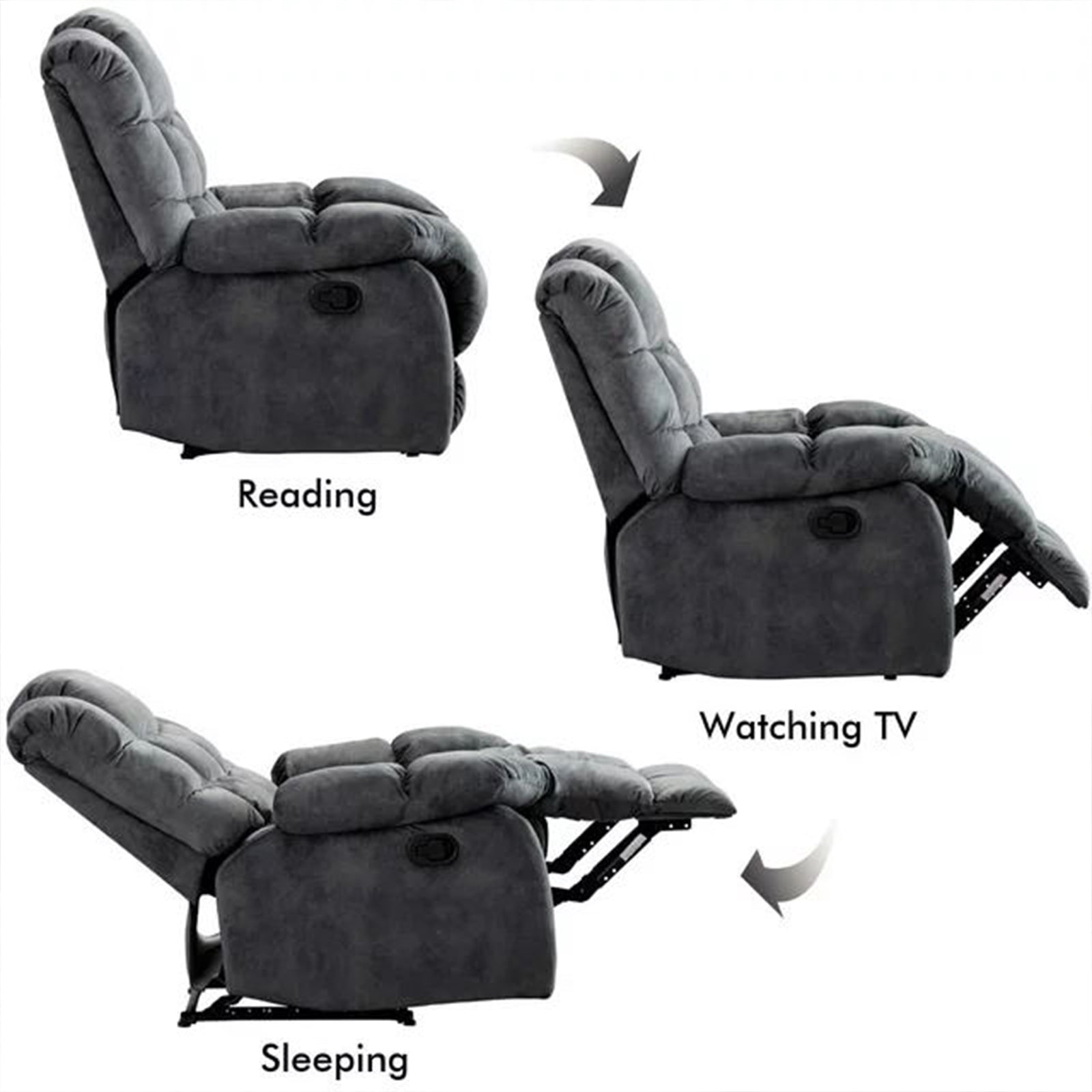 Bonzy Home Recliner Chair Breathable Fabric Reclining Chair Manual Sofa for Living Room, Gray