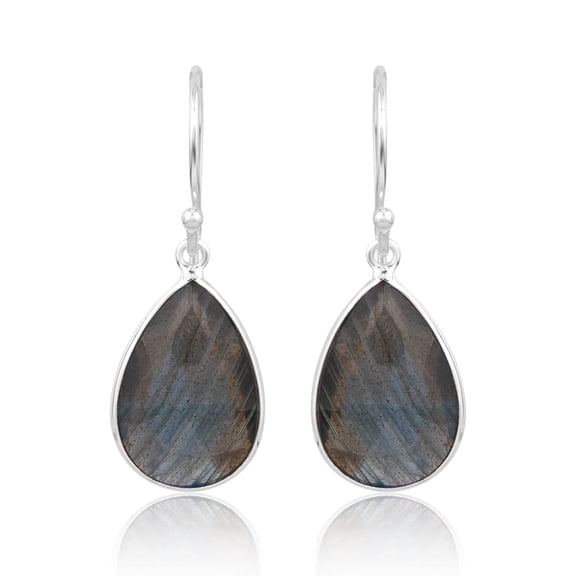 925 Sterling Silver Labradorite Briolette Pear 18x12mm Gemstone Dangle Earrings for Women