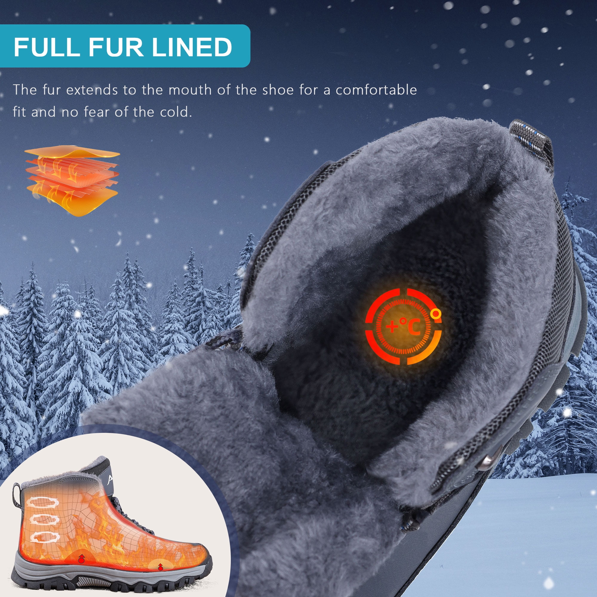 Ecetana Snow Boots for Men Winter Warm Ankle Boots Non-Slip Waterproof Outdoor Hiking Shoes