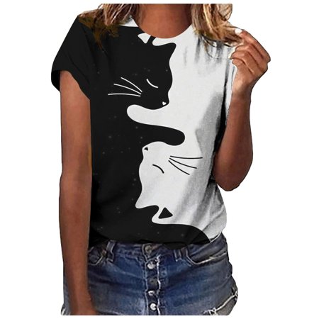 

Plus Size Tops for Women Crop Tops Trendy Women Leisure Printed Pullover Short Sleeve T-Shirt Tops Blouse T Shirts for Women Valentines Day Shirts Women Clearance White 2XL