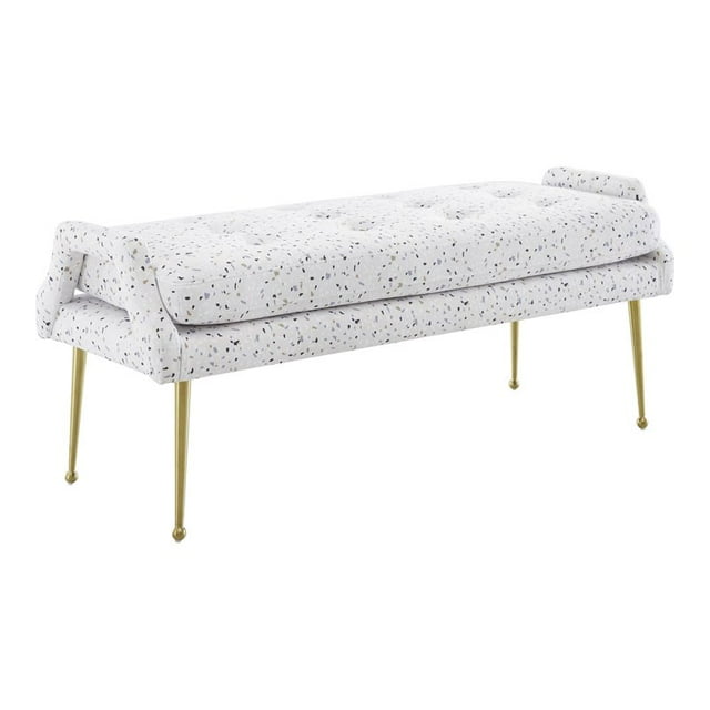 TOV Furniture Banc Eileen 20.3"H en Velours/acier Inoxydable en Blanc/or