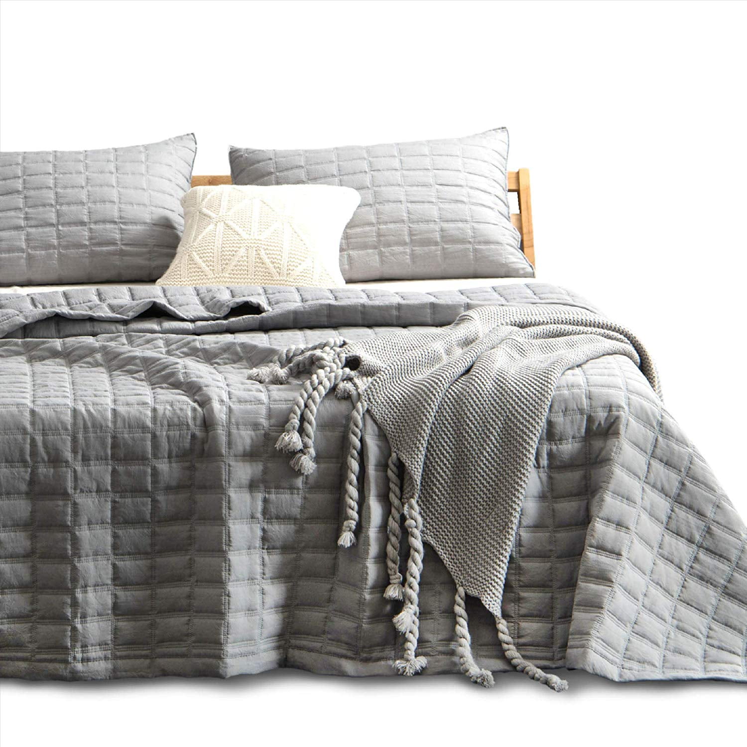 Details about   KASENTEX Stone Washed Quilted Coverlet Set with 2 Standard Sham 100% Cotton Ult 